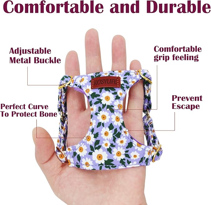 No Pull Dog Harness Adjustable Small Dog Harness and Leash Set, Lightweight and Soft Dog Harness No Choke Escape Proof Pet Harness Vest (Purple Daisy, Medium)