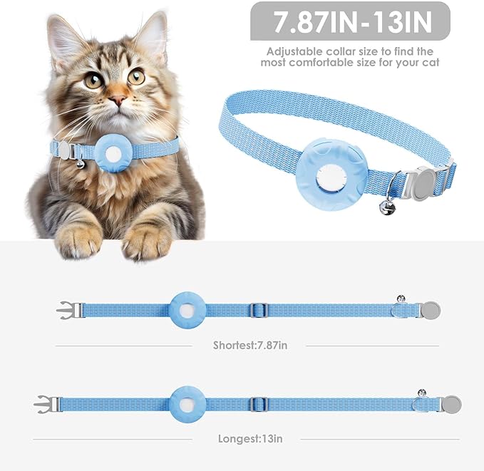 Cat Tracker, Lightweight Pet Tracker for Cats, Waterproof GPS Tracker for Cats Compatible with Apple Find My App(Only iOS), Real-Time Tracking, Precise Positioning, No Monthly Fee, Blue