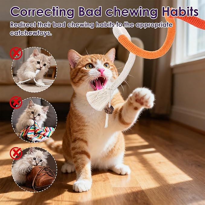 6Pcs Cat Chew Rope Toy Pet Chew Toys Interactive Cat Nip Kicker Toy Bent Cats Rope Toys Bite-Proof Playthings Kitten ChewRopes Pet Supplies for All Breeds Cats Teeth Cleaning Stress Relief