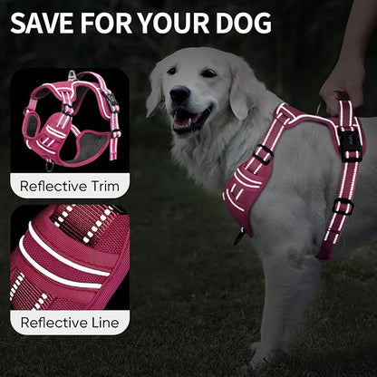 HEELE Dog Harness for Medium Dogs No Pull Dog Vest Harness with Soft Padded Handle Reflective for Outdoor Training, Rose(Matching Trim), M