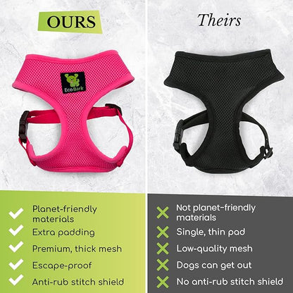 EcoBark Dog Harness - Eco-Friendly Max Comfort Harnesses - Luxurious Soft Mesh Halter - Over the Head Harness Vest- No Pull and No Choke for Small, Toy Breed, and Teacup Dogs (XS, Black)