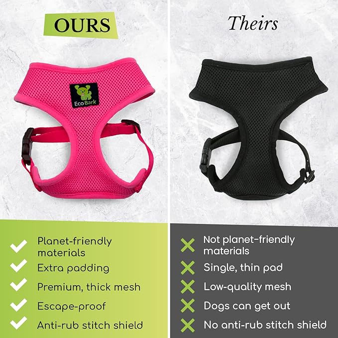 EcoBark Dog Harness - Eco-Friendly Max Comfort Harnesses - Luxurious Soft Mesh Halter - Over The Head Harness Vest- No Pull and No Choke for Puppy, Toy Breeds & Small Dogs (Medium, Purple)