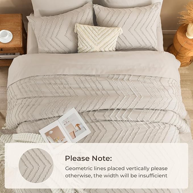 Litanika Twin Comforter Set with Sheets Oatmeal - 5 Pieces Boho Tufted Shabby Chic Bed in a Bag, Fluffy Soft Farmhouse Bed Set for All Seasons