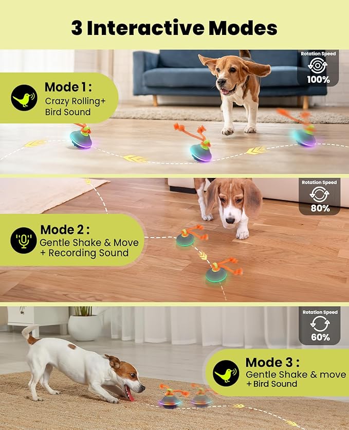 Xeuch Interactive Dog Toys, Automatic Moving and Rolling LED Light Up Dogs Ball with Rope, Motion-Activated Wicked Ball for Small Medium Pup, Stimulation Toy for Boredom Relief