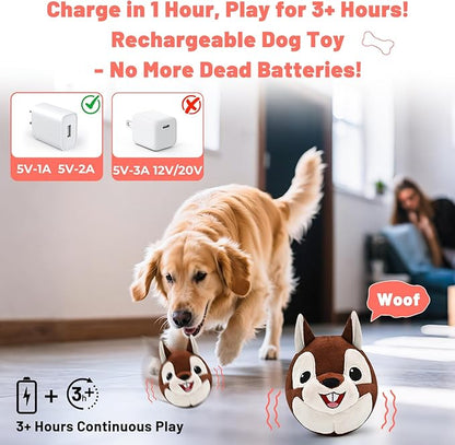 Interactive Dog Toys - Auto Bounce, Move & Vibrate with Sound, Talking Squirrel Puppy Toy for Small Medium Large Dogs, Rechargeable Durable Toy for Anxiety Relief, Boredom & Indoor Play