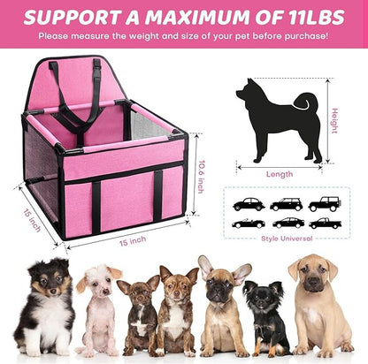 GENORTH Small Dog Car Seats for Small Dogs,Portable Puppy/Pet Car Booster Seat with Clip-On Leash and Mesh Window for Small Pet Up to 11 lbs