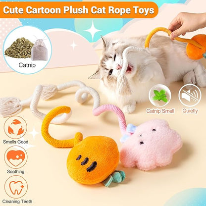 Kingtree Cat Rope Toys, 2 Pack Cat Toy Chew Ropes Without Wire, Bite Resistant Catnip Rope Toys for Indoor Cats Teeth Cleaning and Interactive Play