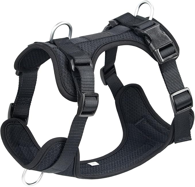 Wisedog Dog Harness Medium Sized, Pet Vest with Front Clip, Adjustable Puppy Harness with 3 Fast Release Buckles[Easy to Put on & Take Off] (Black, M)