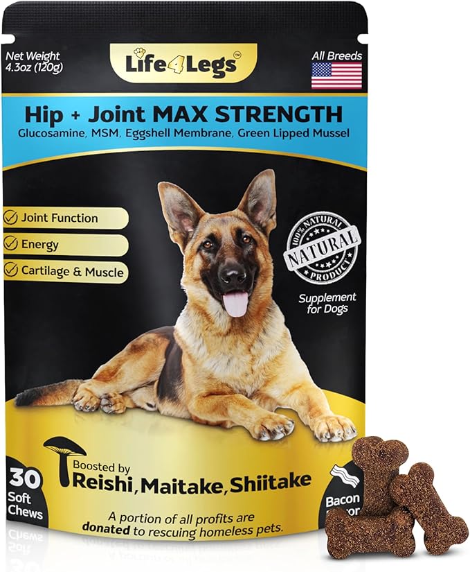Premium Hip and Joint Supplement for Dogs, Glucosamine for Dogs with Chondroitin, MSM, Turmeric & Omega 3, Daily Dog Joint Supplement Soft Chews, Bacon, 30 Count