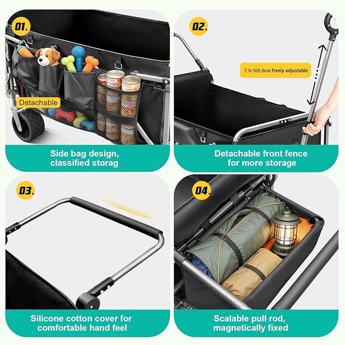 Dog Stroller for Large & Medium Dogs up to 220lbs with Tailgate, Mat, Multiple Pockets, Cup Holder, Storage Baskets, All-Terrain Foldable Large Pet Dog Wagon for Road Trips, Vet Visits, or Park Day