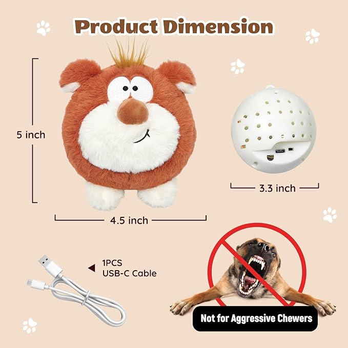 Moving Dog Toys, Interactive Dog Toys to Keep Them Busy, Jumping Squeaky Plush Chew Toys for Small Dogs, USB Rechargeable