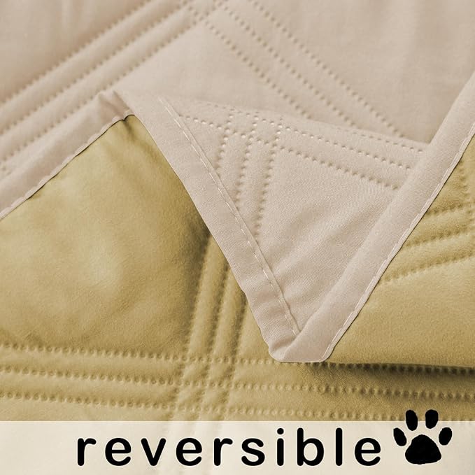 fuguitex Waterproof Dog Blanket Reversible for Small Dogs Resistant Leakproof Washable Couch Cushion Bed Protector Cover for Indoor Furniture Pet Friendly（52"*82",Beige+Taupe