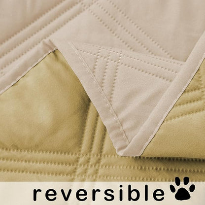 fuguitex Waterproof Dog Blanket Reversible for Small Dogs Resistant Leakproof Washable Couch Cushion Bed Protector Cover for Indoor Furniture Pet Friendly（52"*82",Beige+Taupe