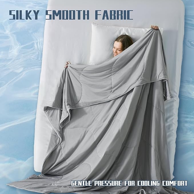 DOWNCOOL Cooling Comforter Twin Size, Grey Cooling Blanket for Hot Sleeper, Lightweight & Breathable Blanket for Night Sweats,Dual-Side Cooling Summer Bedding,68"X90"