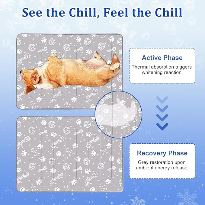 MH MYLUNE HOME Upgrade Cooling Mat for Pets, 44”x32” Cool-Chill Fiber Reinforced Padding, Heat-Absorbing Color-Changing Pet Pad, Foldable/Washable Summer Bed