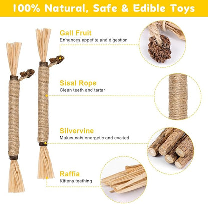 9 Pack Silvervine Sticks for Cats, Natural Cat Chew Stick Cat Toys Set, Matatabi Dental Care Cat Treat for Indoor Cats/Kittens Dental Care Teeth Cleaning/Play