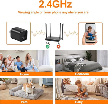 1080P Hidden Camera Charger - WiFi Mini Spy Camera - Compact Wireless Indoor Security Camera - Discreet Tiny Nanny Camwith App Live Feed