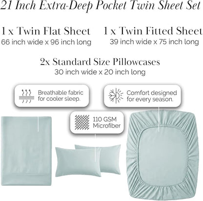 Southshore Fine Living, Inc. 4 Piece - Extra Deep Pocket Sheet Set - SKY BLUE -Twin
