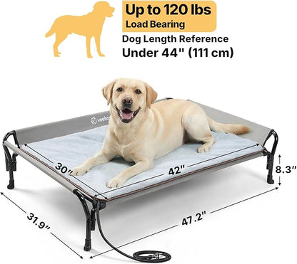 Veehoo Elevated Dog Bed with Plush Heated Mat, Raised Dog Bed with Waterproof Heating Pads for Cats & Dogs Outdoor Indoor, Heated Dog Sofa Bed with Power Line Protection Tube, 47.2" x 31.9", Grey
