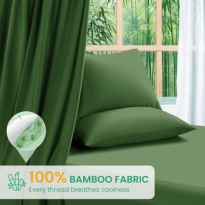 SONORO KATE 100% Viscose Derived from Bamboo_Sheets Full Size, Ultra Breathable & Cooling Bed Sheets for Hot Sleepers, Hotel Luxury Silky Bedding Sheets, 16" Deep Pocket - 4PC (Olive,Full)