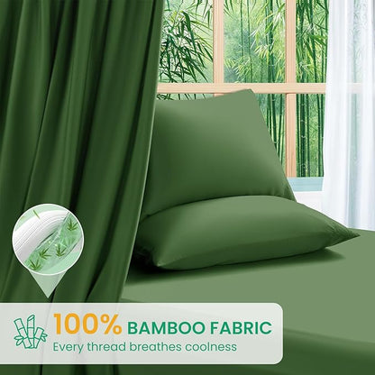 SONORO KATE 100% Viscose Derived from Bamboo_Sheets Full Size, Ultra Breathable & Cooling Bed Sheets for Hot Sleepers, Hotel Luxury Silky Bedding Sheets, 16" Deep Pocket - 4PC (Olive,Full)