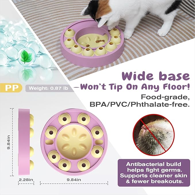 KADTC Cat Puzzle Feeder, Interactive Slow Bowl for Indoor Cats Enrichment Pink Toy, Kitten Puzzle Toys