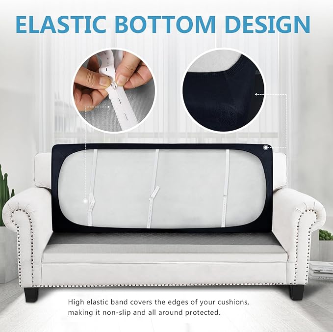 ANARACHON Leather Look Couch Cushion Covers Sofa Seat Slipcovers Sets Couches Furniture Protector for Sectional Armchair Loveseat Pets Kids Stretch Spandex Fabric (1 Cushion XL Sofa, Navy)