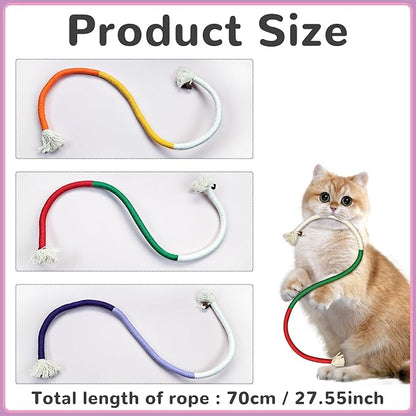 Andiker Cotton Rope Toys, 27.55Inches Color Blocking Cotton Rope Toys, Safe Cat Toys Teething Chew for Boredom and Stimulating (Deep Purple+Purple+Beige)