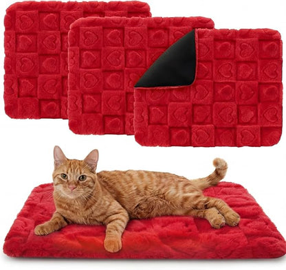 3 Pack Self Warming Cat Bed Mat Self Heating Dog Pad Reflects Body Warm Thermal Pet Pad Washable Non Slip Crate Kennel Bed Mat for Indoor Outdoor, 20 x 15 Inch(Red)