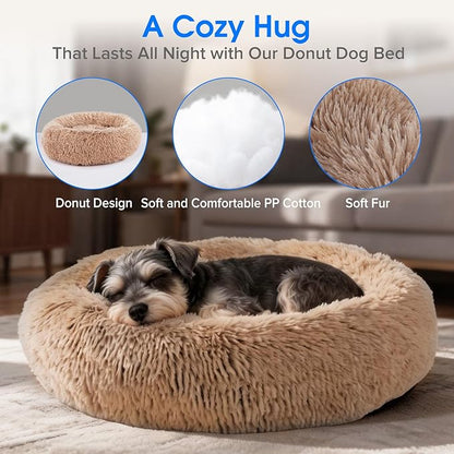 NEWBULIG 37.4x37.4 Inch Dog Bed Large Sized Dog, Donut Shape Cat Beds for Indoor Cats with Washable, Anti-Slip, Faux Fur