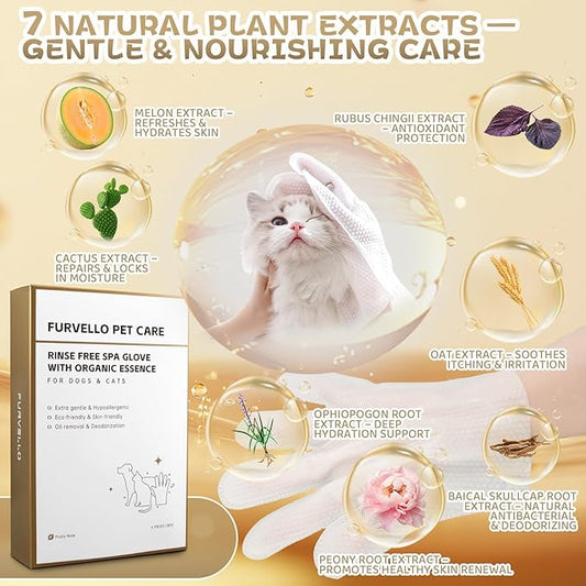 4 in 1 Pet Glove Wipes for Dogs & Cats, 7 Plant Extracts, Hypoallergenic Pet Cleaning Wipes, Dog Washing Gloves Extra Thick, Lick-Safe, Rinse Free for Grooming and Travel, 6PCS
