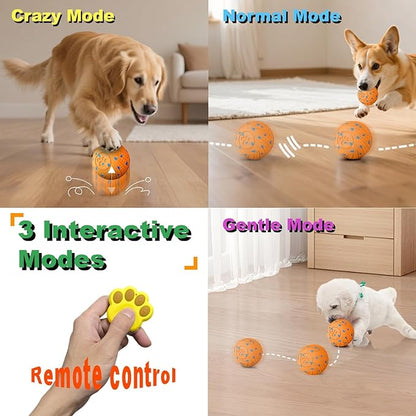 Interactive Dog Toy Ball with Remote: Automatic Bouncing, Vibration and Jumping Action Interactive Toy, Durable Duraspin for Aggressive Chewers, Rechargeable, for Indoor & Outdoor Use Orange.