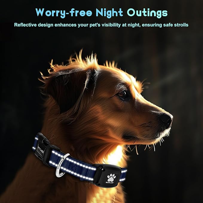 GPS Dog Collar Tracker 2-in-1,Reflective Waterproof Pet Collar,iOS-Only,No Monthly Fees,Unlimited Range,Ideal for Dog Tracking pet Tracker,for Small Medium Large Dogs(L (16.6"-24"), Blue)