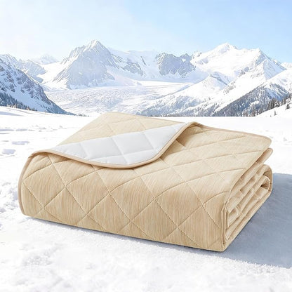COZY KISS Extra Large Dog Cooling Mat 52"x82" Q-Max>0.4, Waterproof & Leakproof Pet Bed Cover, Non-Slip Cooling Dog Blanket for Couch, Floor, Large Dogs (Beige)
