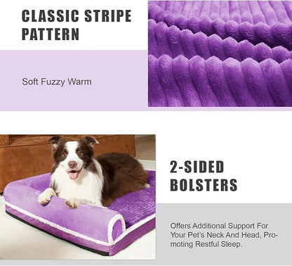 Patas Lague Orthopedic XL Dog Bed Large Sized Dog 48''X30'', Waterproof Comfortable L Bolster Big Extra Large Non-Slip Soft Warm Pet Crate Bed Sleep Sofa mat with Removable Washable Cover, Purple