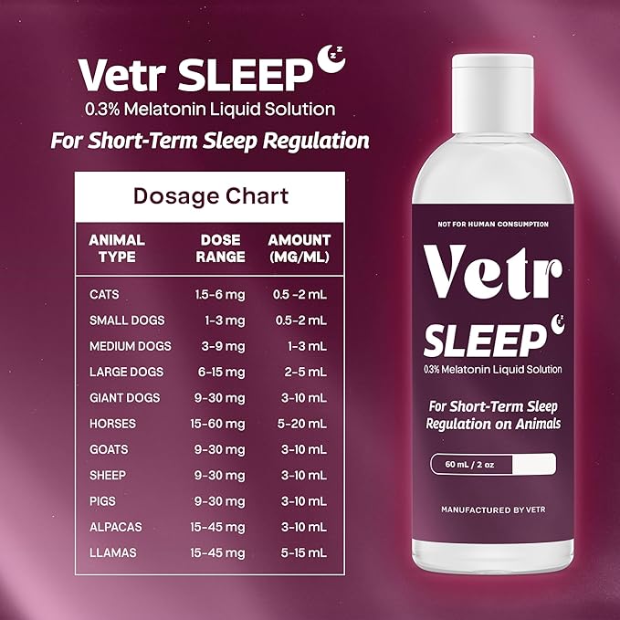 Vetr Sleep Melatonin for Dogs & Cats - Roasted Chicken Flavor - Liquid Calming Drops, Dog Sleep Aid, Anxiety Relief Supplement (60mL)