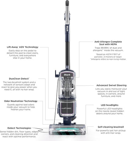 Shark Detect Pro Speed Lift-Away ADV Bagless Upright Vacuum with DuoClean Detect, Anti-Allergen, Lift-Away, and Odor Neutralizer Technology, LA742