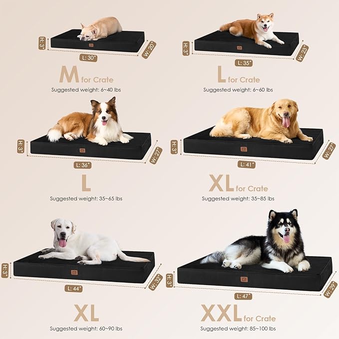 EHEYCIGA Orthopedic Dog Bed Waterproof 41"x27", Memory Foam Pet Bed for XLarged Dogs, Washable Pet Mat with Removable Cover, Black