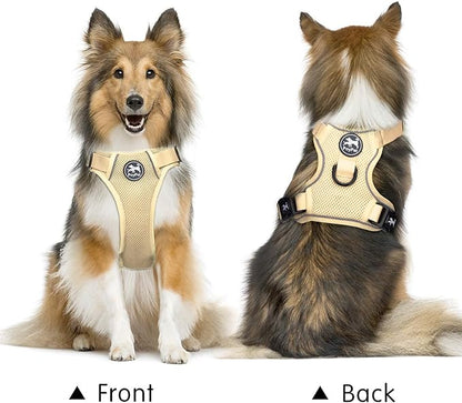 PoyPet Reflective Soft Breathable Mesh Dog Harness Choke-Free Double Padded Vest with Adjustable Neck and Chest(Khaki,M)
