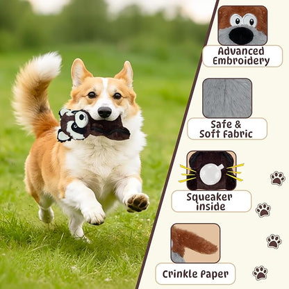 Dog Toys 3-Pack Stuffed Plush Large Dog Toy to Keep Them Busy, Interactive Squeaky Indoor Outdoor Dog's Toy Crinkle Soft Fabric Puppy Toys(Dog,Koala, Raccoon) not for Aggressive chewers