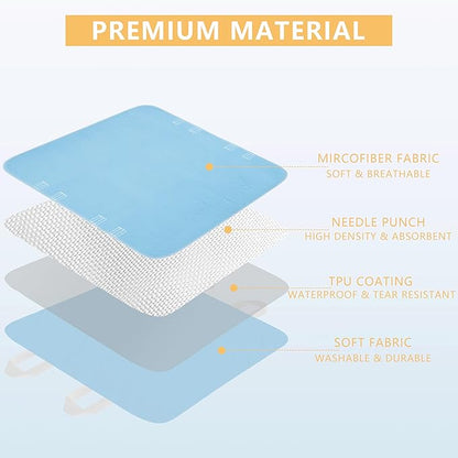 DAHAPYBOO Improvia Positioning Bed Pad 34"x36" with 4 Reinforced Handles,Washable Underpads 4 Pack Incontinence,Heavy Absorbency Reusable for Elderly, Kids Adults, Waterproof Quick Drying for Bed
