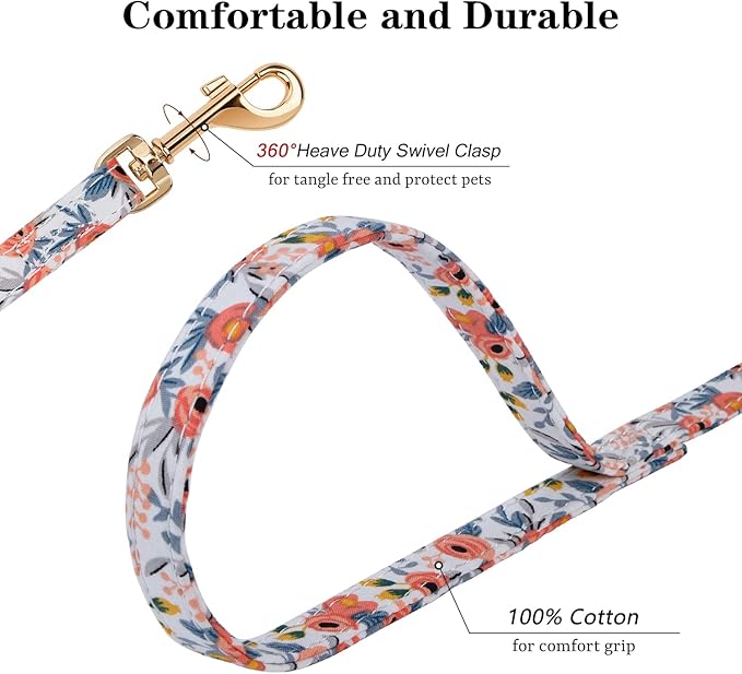 CHEDE No Pull Floral Pattern Dog Harness- Lightweight, Soft, Adjustable Small Harness and Leash Set, Suitable for Puppy Small and Medium-Sized Dog (XXS, Orange Rose)