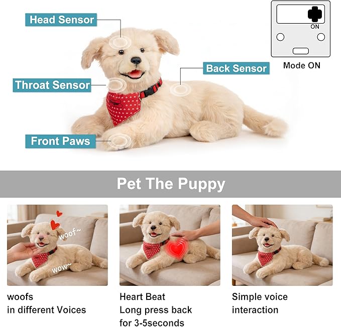 Chongker Interactive Companion Robot Dog Pets, Handmade Weighted Stuffed Animals, Cat Plush Toy with Voice Response, Realistic Heartbeat and Purring