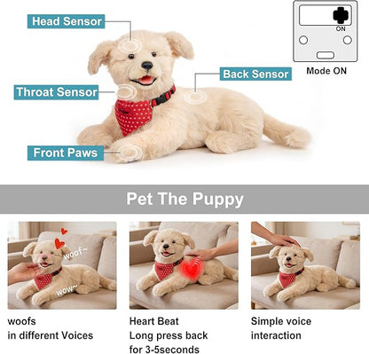 Chongker Interactive Companion Robot Dog Pets, Handmade Weighted Stuffed Animals, Cat Plush Toy with Voice Response, Realistic Heartbeat and Purring