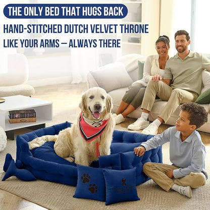 Luxury Dog Bed Chesterfield – Handcrafted Velvet Throne for Dogs | Joint Support, Calming & Temp-Regulating Comfort | Durable 5+ Years, Anti-Claw, Washable 100+ Times – XL, Blue