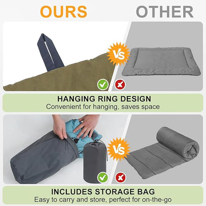 BEAUTYZOO Outdoor Dog Bed Waterproof, Camping Dog Bed Reversible, Portable Travel Bed with Carry Bag- Machine Washable, Durable, Foldable Outdoor Pet Bed Mat for Medium Large Dogs 26” x 43“ Green