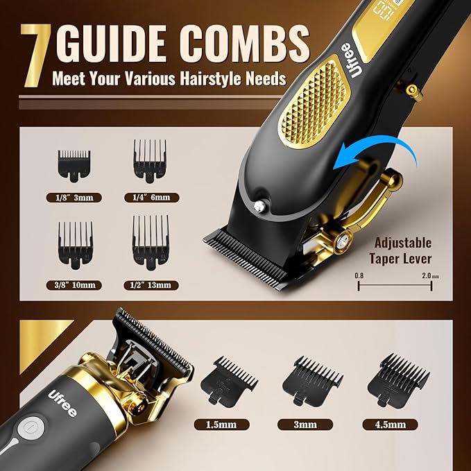 Ufree Hair Clippers for Men, Clippers and Trimmers Set, Cordless Barber Clippers, Grooming Kit, Gifts for Men
