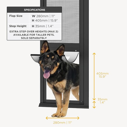 Hakuna Pets V2 Patio Pet Door Screen Insert Panel for Sliding Doors, Fits Door Track Min Ht 62.99" to Max Ht 84.25",UV Resistant Mesh, Locking Magnetic Dog Door, Easy Install and Removal,Large,Black