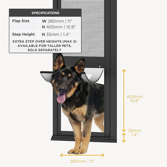 Hakuna Pets V2 Patio Pet Door Screen Insert Panel for Sliding Doors, Fits Door Track Min Ht 62.99" to Max Ht 84.25",UV Resistant Mesh, Locking Magnetic Dog Door, Easy Install and Removal,Large,Black
