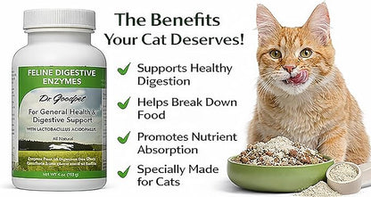Dr. Goodpet Feline Digestive Enzymes with Probiotics & Prebiotics – Daily Digestive Support Powder for Cats – Promotes Cat Digestion, Nutrient Absorption & Healthy Stool – Vegan